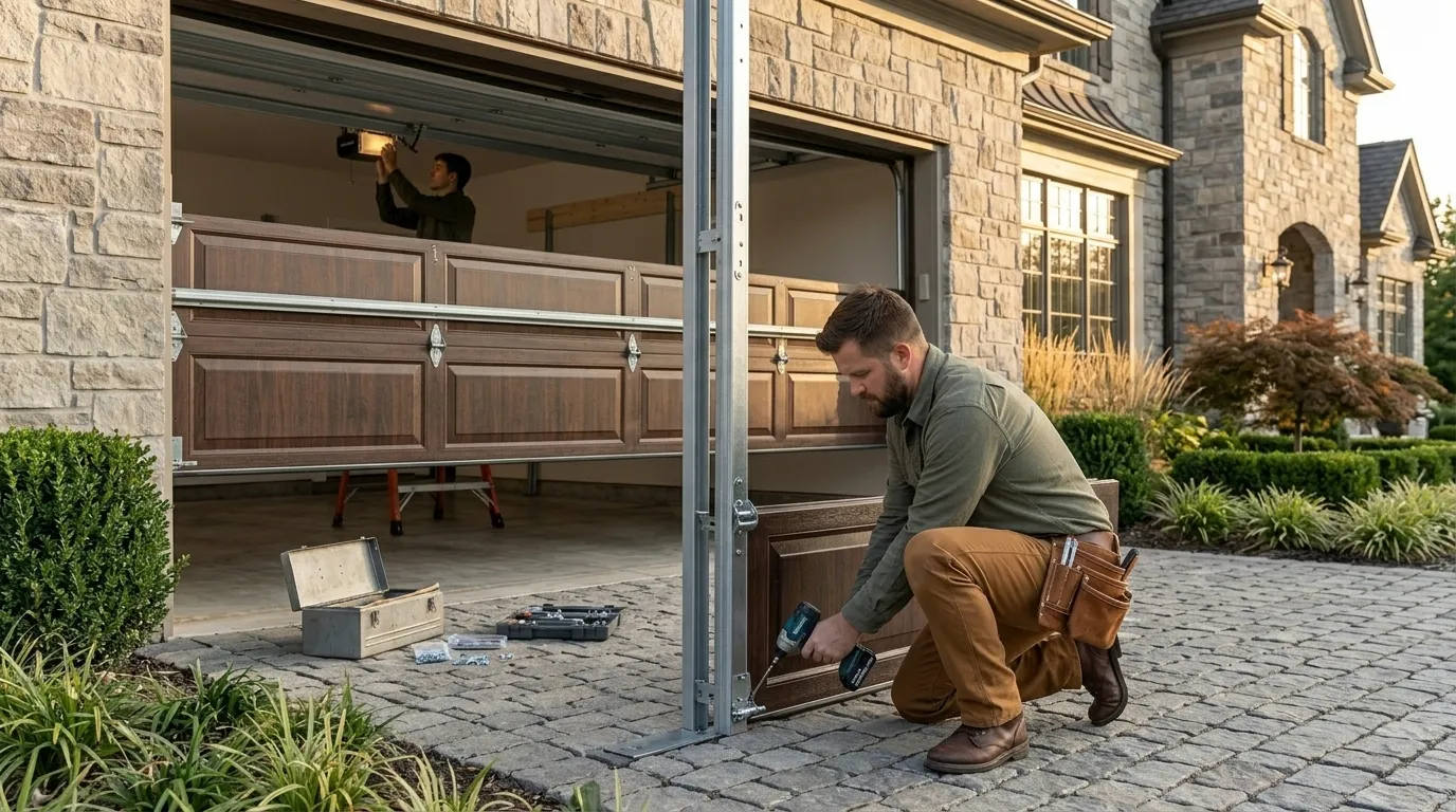 Wood-look composite garage door