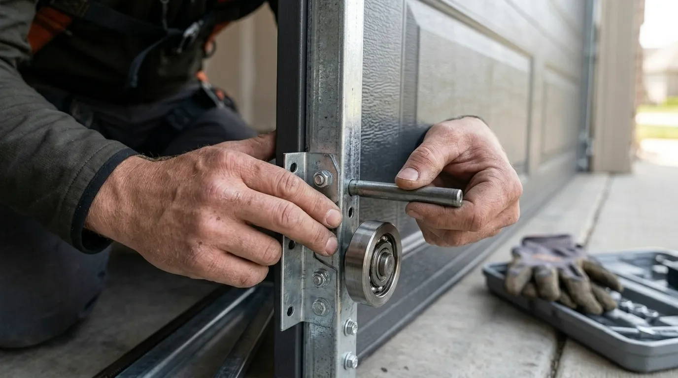 Wood-look composite garage door