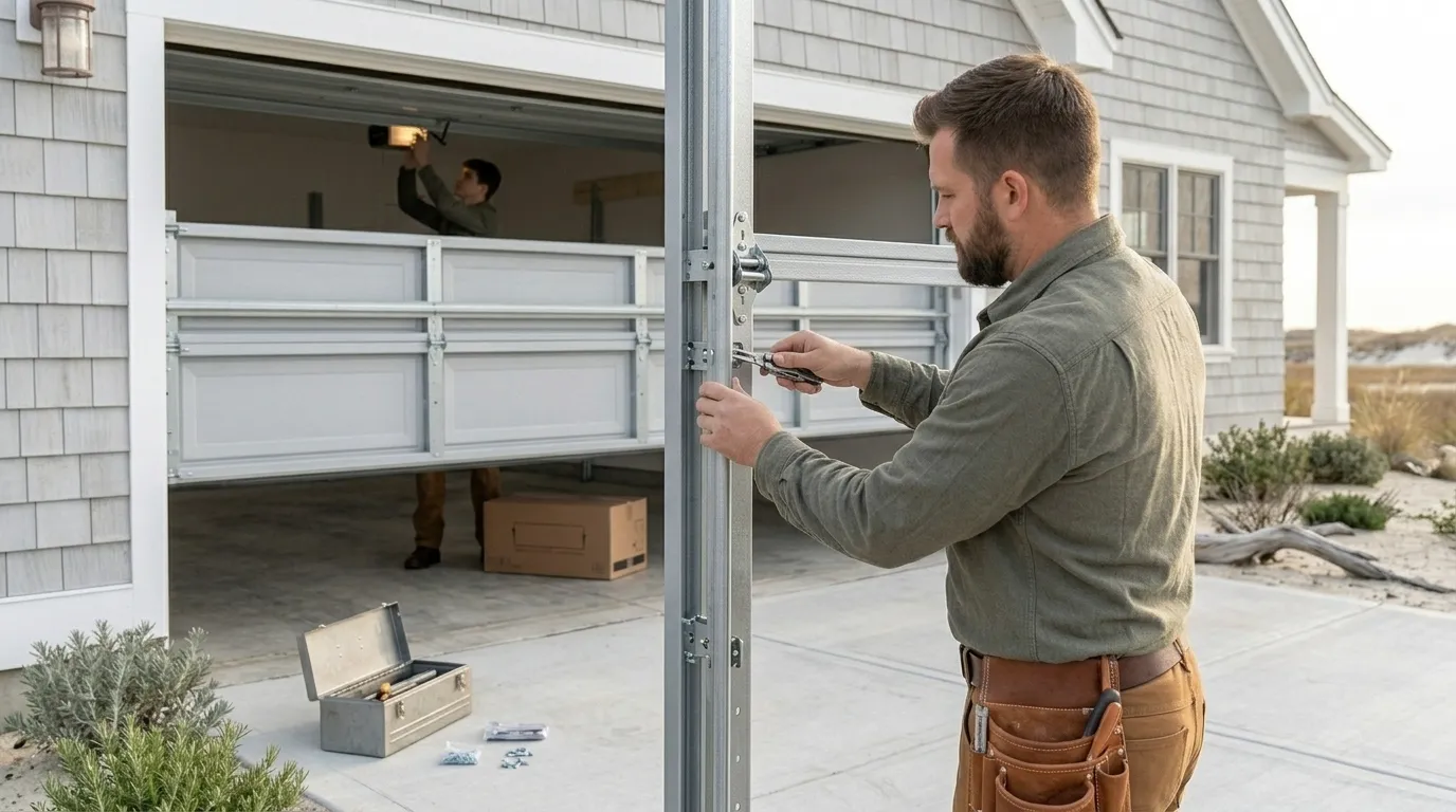Wood-look composite garage door