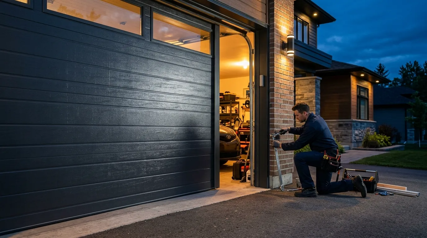 Wood-look composite garage door
